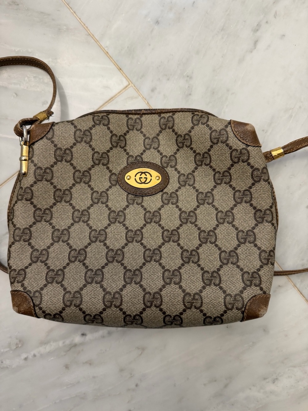 Gucci Brown & Beige GG Logo Crossbody Bag